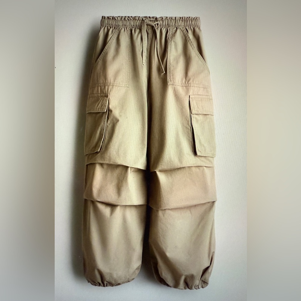 H&M Kids Khaki Beige Cotton Twill Parachute Cargo Pants